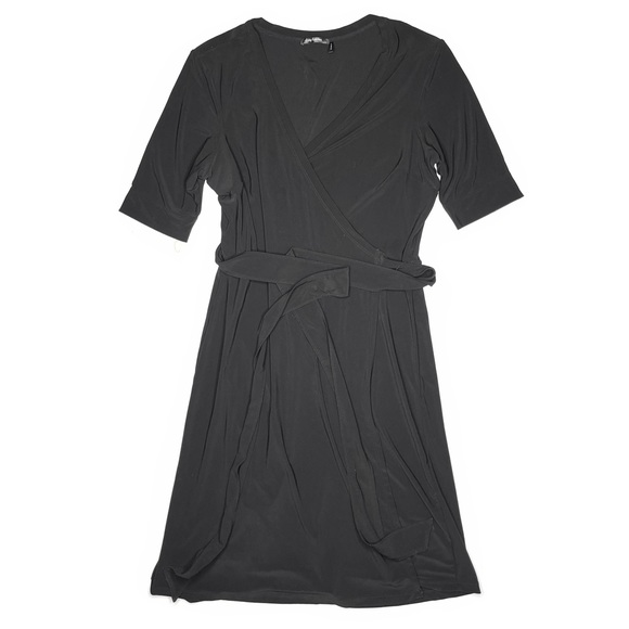 Daisy Fuentes Moda Black Wrap Midi Adjustable Waist Dress - Picture 2 of 5